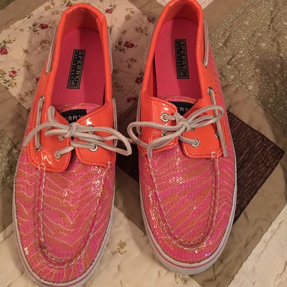 Sperry Pink and Orange Sequin Flats - Picture 1 of 4